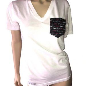 AMERICAN APPAREL LOVE POCKET WHITE V NECK SHORT SLEEVE T-SHIRT "be free" size XS